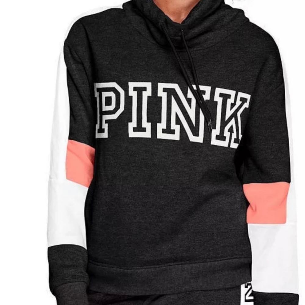 Pink Victoria’s Secret Colorblock Drawstring Turtle Neck Pullover Sweater Small - Picture 2 of 7